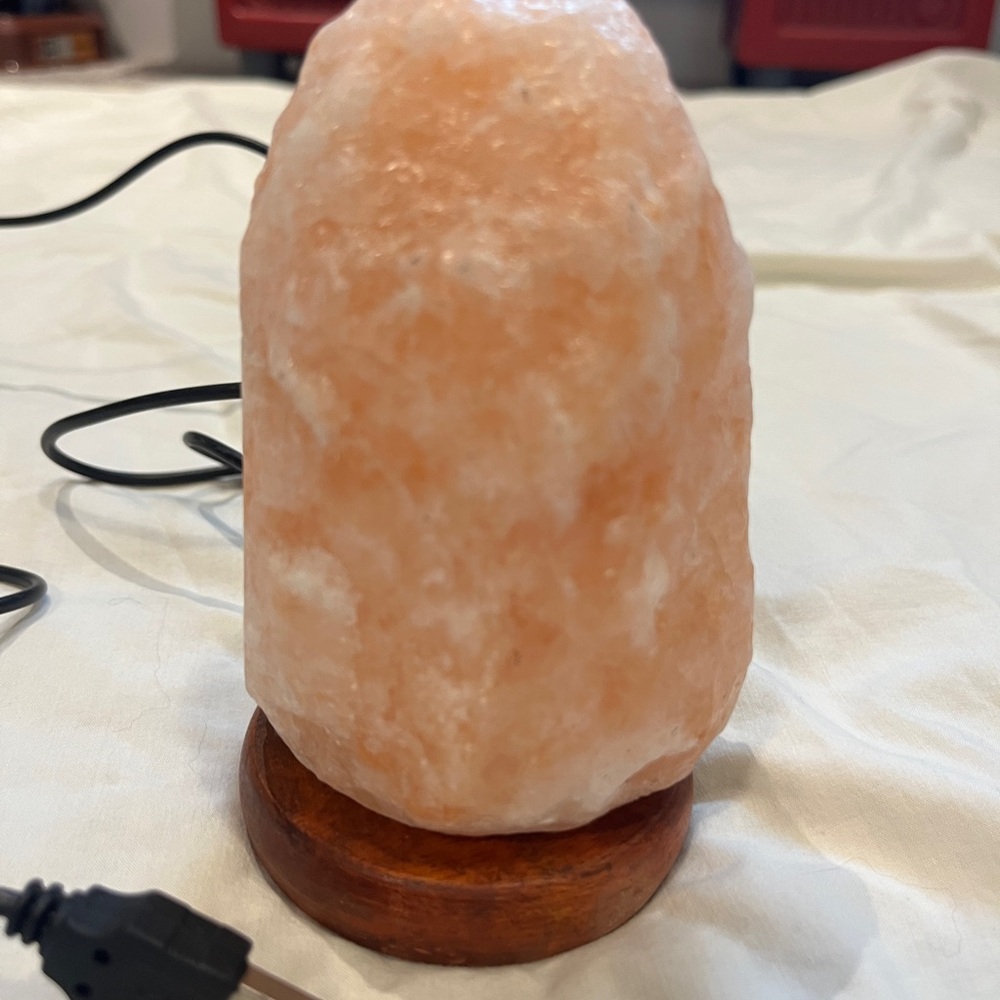Himalayan Salt USB Lamp on Wooden Base Pink Orange Glow Small 6"